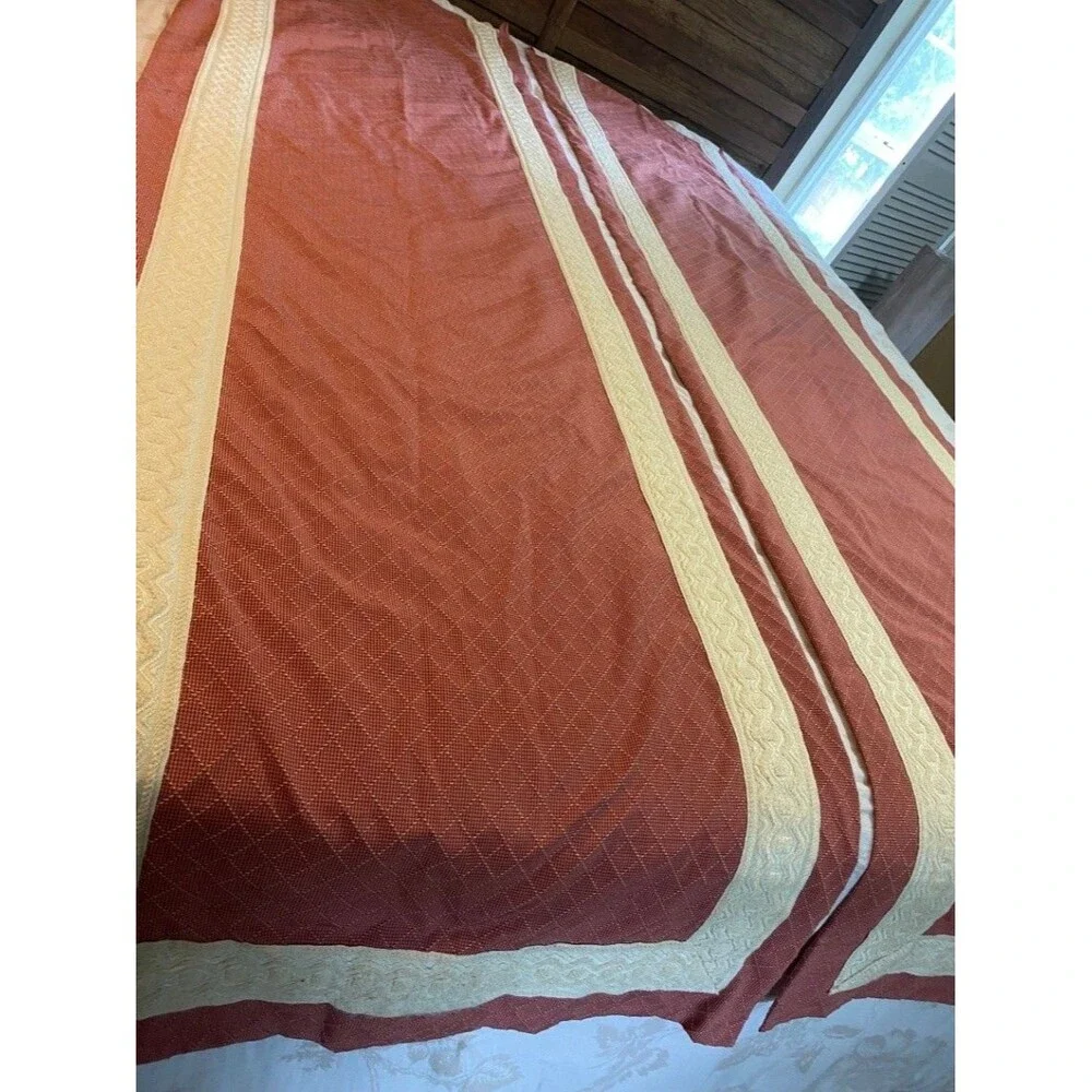 Pair of Lee Jofa Red Embroidered Tab Top Curtain Panels Lined Decorative Trim